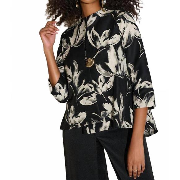 NEW JOSEPH RIBKOFF jacquard floral jacket in black off white